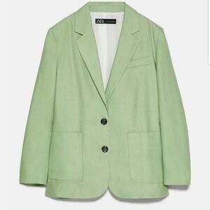 Women's linen Blazer zara light green 100% linen, NWT